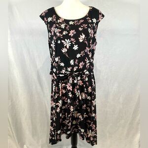 London Style Collection black pink and white tie front floral dress size 12